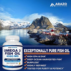 Arazo Nutrition Wild Caught Omega-3 Fish Oil Concentrate – 4,080mg per Serving – High EPA 1200mg & DHA 900mg – 120 Burpless Lemon Softgels