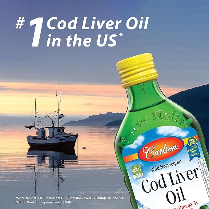 Carlson - Cod Liver Oil Gems, 460 mg Omega-3s, Plus Vitamins A and D3, Wild Caught Norwegian Arctic Cod Liver Oil, Sustainably Sourced Nordic Fish Oil Capsules, Lemon, 150 Softgels