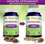 100% Natural Resveratrol - 1000mg Per Serving Max Strength (180 Capsules) Antioxidant Supplement, Trans-Resveratrol Pills for Heart Health & Pure, Polyphenols (Pack of 2)