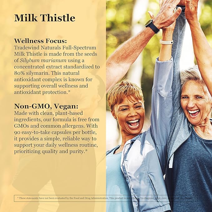 Milk Thistle Supplement – Standardized to 80% Silymarin – Pure, Vegan, Non-GMO, Kosher – 90 Vegan Capsules