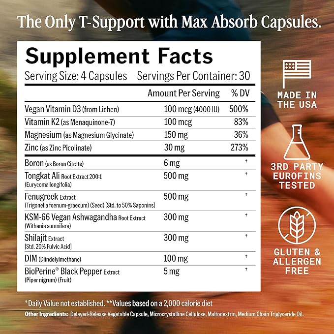 Advanced Natural Testosterone Booster 11-in-1 Drive, Energy, Performance - Tongkat Ali, Fenugreek, KSM-66 Ashwagandha, Boron, DIM - 120 Max Absorption Capsules - Made in USA