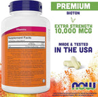 NOW Foods Extra Strength Biotin 10,000mcg / 10 mg - 200 Veg Capsules (Pack of 2) - Hair, Skin, Nail - Supplement for Men and Women - B7 Vitamin - Vegetarian, Vegan, Non-GMO