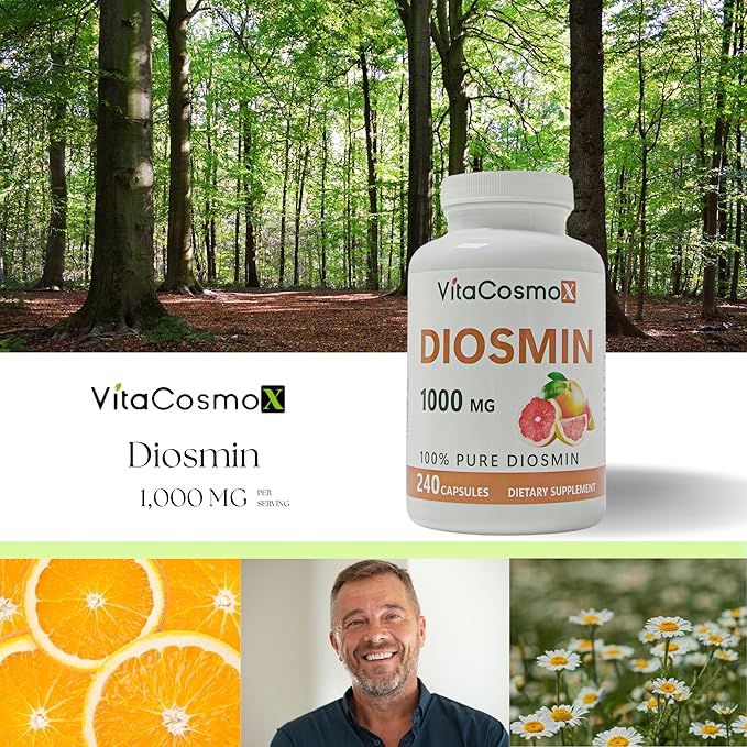 Diosmin Capsules, 240 Count, 1000 mg Serving, Vegan, Citrus Bioflavonoids 100% Vegetarian, Non-GMO & Gluten Free Diosmin Supplement with Max Strength - 2 Packs