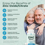 PurePremium Natural Zinc 50mg Supplements for Men/Women - GMP-Certified High Potency Vitamin Zinc Citrate/Oxide for Adults, Immune Antioxidant, Energy Support - 100 Tablets