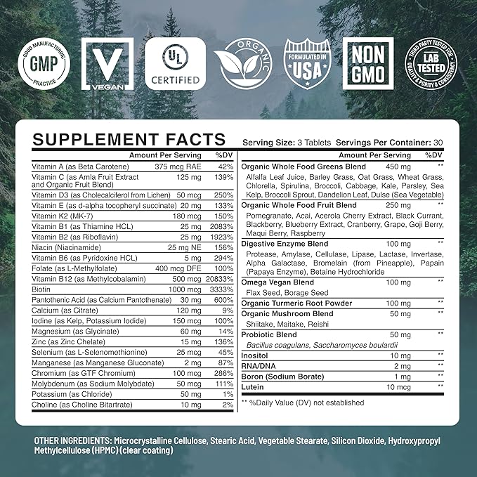Abundant Earth Whole Food Multivitamin for Women Daily Multi Vitamins Supplements for Men Mens Multivitamins + B Complex, Probiotic Multi Enzyme, Omegas for Organic Energy Mood Digestion 90ct-2pk