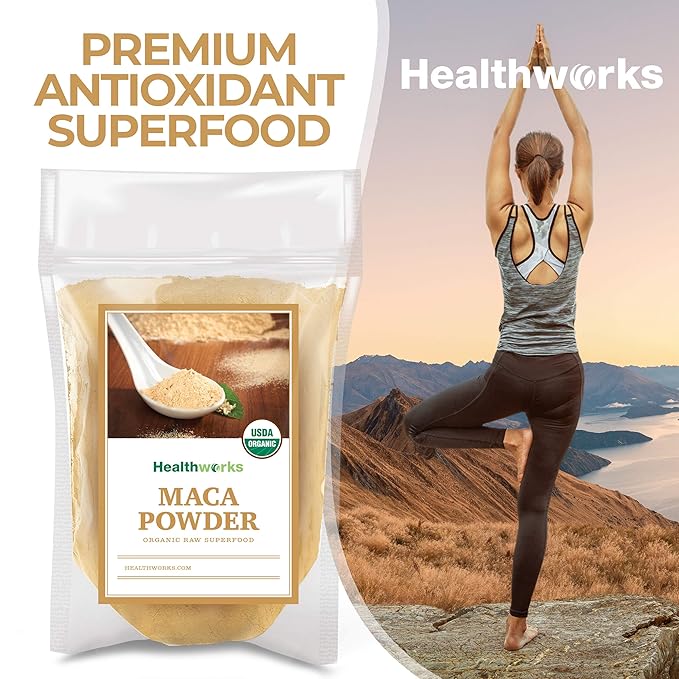 Healthworks Superfoods Organic Maca Powder Raw - 16 Oz / 1 Lb - Certified Organic Flour Use - Keto, Vegan & Non-GMO - Premium Peruvian Origin - Breakfast, Smoothies, Baking & Coffee - Antioxidant