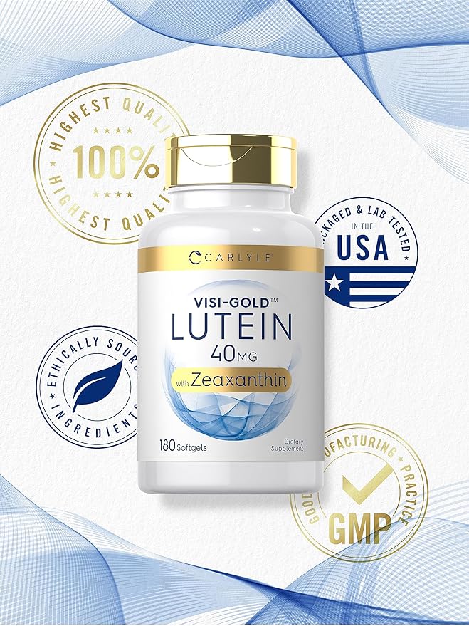 Carlyle Lutein and Zeaxanthin Supplement | 40mg | 180 Softgels | Pills for Eyes | Eye Health Vitamins | Visi-Gold | Non-GMO and Gluten Free