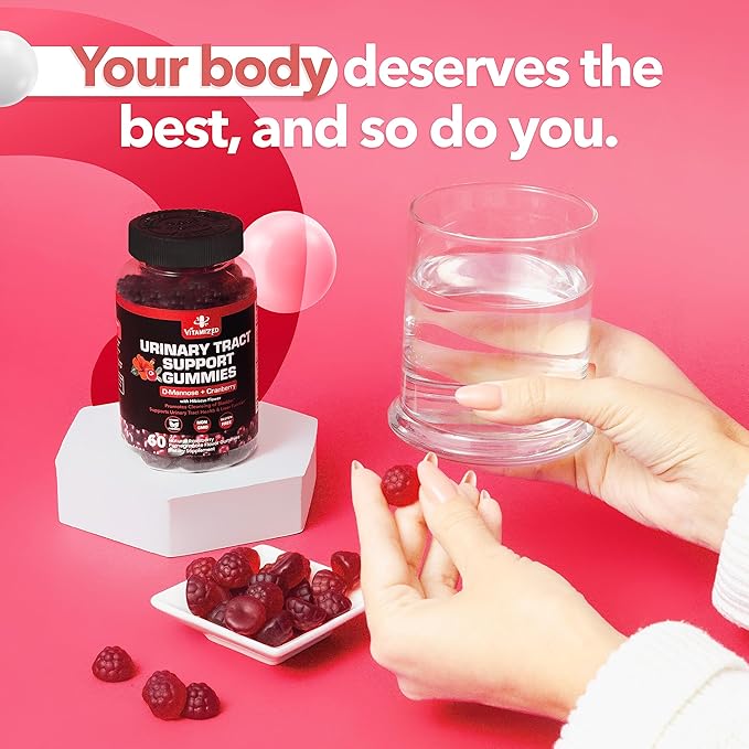 Potent Cranberry Gummies with D Mannose - Urinary Tract Health for Women & Men, Urinary Flush & Bladder Fast-Acting Support Supplements with Hibiscus Powder, 60 Count