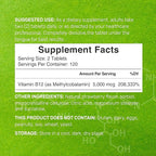 DEAL SUPPLEMENT Methyl B-12 Vitamins 5000 mcg, 240 Chewable Tablets | Active Form - Strawberry Flavored - Energy Support & Brain Health Function - Vegetarian & GMO Free