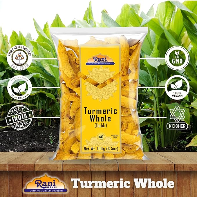 Rani Turmeric (Haldi) Root Whole Spice, Dried 3.5oz (100g) ~ All Natural | 100% Pure | Vegan | Gluten Friendly | NON-GMO | Kosher | Indian Origin