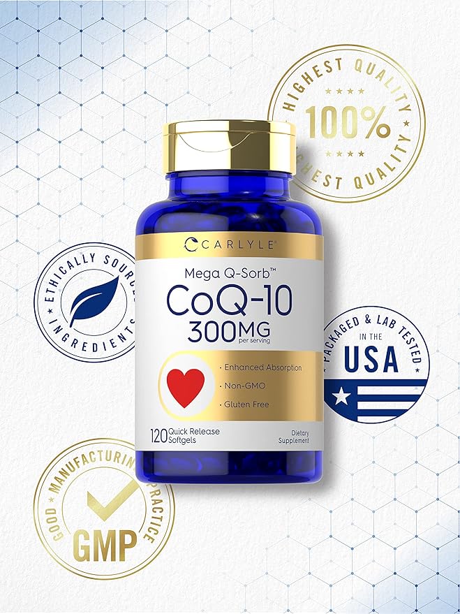 Carlyle CoQ10 300mg | 120 Softgels | Mega Q-Sorb Coenzyme Q-10 | with Black Pepper Extract | Non-GMO, Gluten Free Supplement