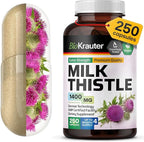 BIO KRAUTER® Milk Thistle Supplement for Liver Cleanse & Detox - Pure Vegan Milk Thistle Extract 1400 mg per Serving Сontains Silymarin - 250 Capsules, 125 Days of Supply, Non-GMO