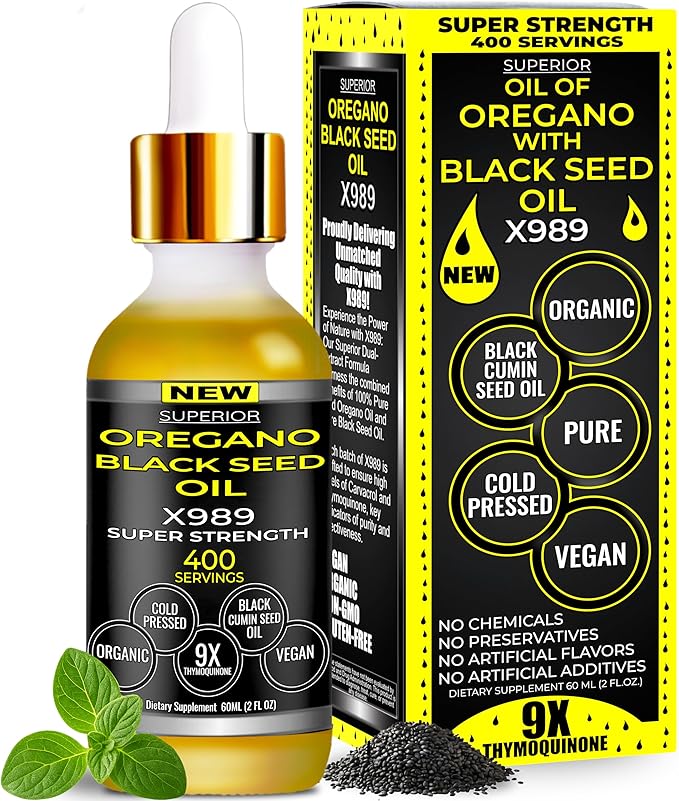Oil of Oregano with Black Seed Oil - 400 Servings, 2 in 1 Wild Oregano Oil with Black Seed Oil Drops