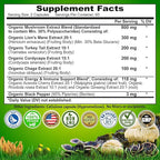 Organic Mushroom Complex: Lion's Mane, Turkey Tail, Cordyceps, Chaga, Contains Naturally Occurring Beta Glucans - Organic Energy & Immune Support Blend: Rhodiola Rosea, Ginseng & Acerola Cherry 120Ct