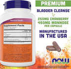 NOW Foods Mannose Cranberry, 120 Veg Capsules - with PAC - 450mg dMannose, 250mg Whole Cranberry - Bladder Cleanse and Urinary Tract Health* - Vegan Friendly Supplement, Non-GMO