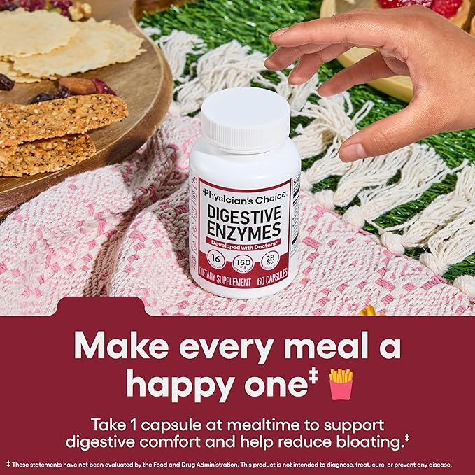 Physician's CHOICE Digestive Enzymes - Multi Enzymes, Bromelain, Organic Prebiotics & Probiotics for Digestive Health & Gut Health - Bloating & Meal Time Discomfort - Dual Action - All Diets - 30 CT