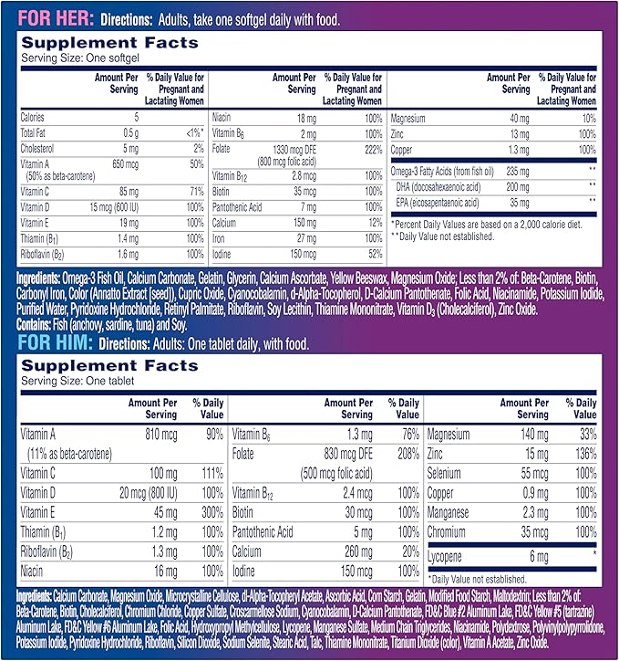 A Day Men's & Women's Pre-Pregnancy Multivitamin Softgel Including Vitamins A, Vitamin C, Vitamin D, B6, B12, Folic Acid & More, Supplement for Before, During, and Postnatal, 60 Count (Pack of 2)