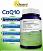 aSquared Nutrition CoQ10 (200 Capsules and 200mg) - High Absorption Vegan CO Q-10 Powder - Enzyme Ubiquinone Supplement Pills, Extra Antioxidant Coenzyme Q10 Vitamin, Coq 10 Alernative to Softgels