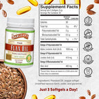 Barlean's Vegan Flaxseed Oil Supplements, Cold-Pressed Flax Seed Supplement Softgels with 1650 mg ALA Fatty Acids, 100 Count