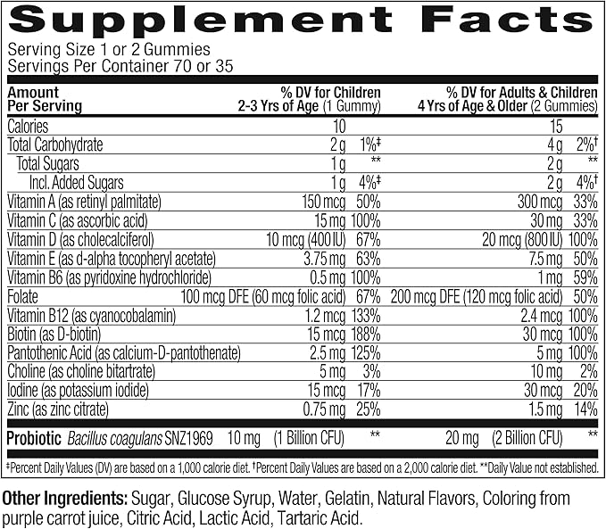 OLLY Kids Multivitamin & Probiotic Gummy, Digestive Support, Vitamins A, D, C, E, B, Zinc, Chewable Supplement, Berry Flavored, 35 Day Supply - 70 Count