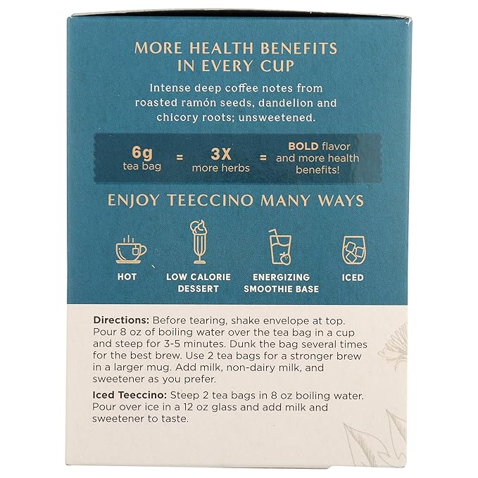 Teeccino, Tea Herbal Dandelion Dark Roast Organic, 10 Count