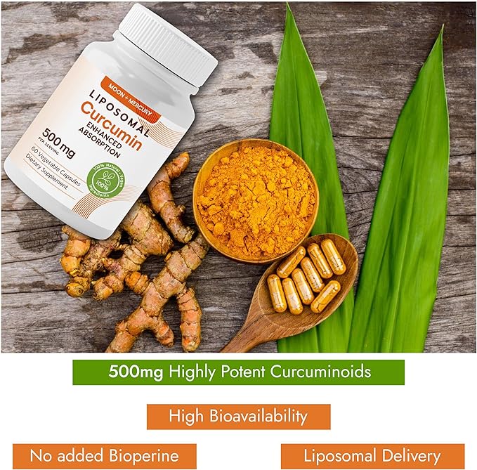 Liposomal Turmeric Curcumin Supplement - High Absorption Capsules for Immune & Joint Support - Non-GMO, No Fillers, No Additives, No Black Pepper - 500mg Per Serving - 60 Capsules