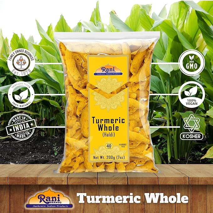 Rani Turmeric (Haldi) Root Whole Spice, Dried 7oz (200g) ~ All Natural | 100% Pure | Vegan | Gluten Friendly | NON-GMO | Kosher | Indian Origin