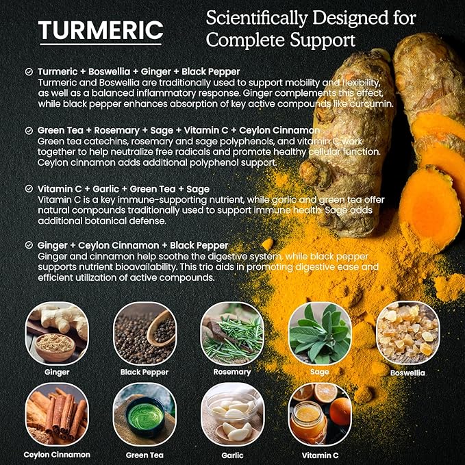 (2 Pack) Organic Turmeric Curcumin Supplement with Black Pepper and Ginger - Liquid Turmeric Extract Drops (with Cinnamon, Rosemary) - Mobility and Flexibility Support and Digestive Health - 1 Fl Oz