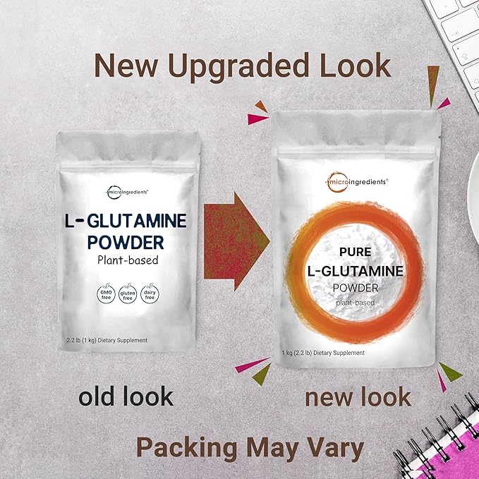 Pure L-Glutamine Powder, 2.2lbs (1kg) | Free Form Amino Acid | Unflavored Glutamine Supplement | Non-GMO, Vegan Friendly