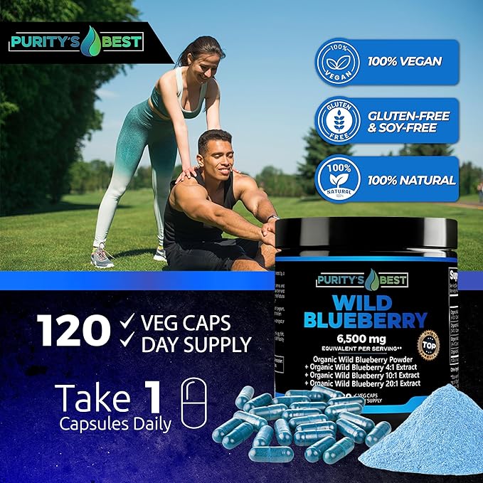 Purity’s Best Wild Blueberry Extract, Rich in Flavonoids & Anthocyanins, Antioxidant Support for Brain & Heart Health, 4-Month Supply, Non-GMO, 120 Vegan Capsules
