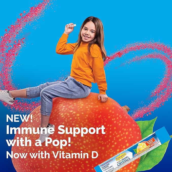 Emergen-C Kidz Immune Plus Crystals, On-the-Go Immune Support Supplement with Vitamin C, Vitamin D, B Vitamins, Zinc and Manganese, Tropical Punch - 28 Stick Packs