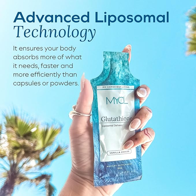 MYCL Liposomal Glutathione Supplement Squeeze Packs – Vitamin E and MCT Oil – Skin, Hair and Nail Health– High Absorption - Vanilla Almond – 30 Single-Serve Packets