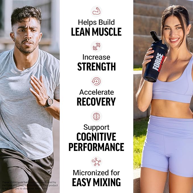 Force Factor Creatine Monohydrate Powder, 5g Micronized Dose to Support Muscle Growth, Strength, Recovery, Cognitive Health & Working Memory, Blue Raspberry, 100 Servings