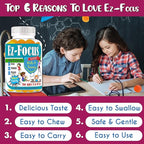 Ez-Focus Gummies for Kids, Teens and Youth – Brain Focus, Memory & Attention Support, DHA & Omega-3 for Kids, Concentration and Focus Supplement, Calm and Study Brain Vitamins 60 ct