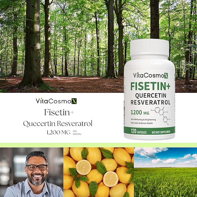 Fisetin Quercetin Resveratrol Supplement, 1,200 mg, 120 Veggie Capsules 100% Vegetarian, Non-GMO & Gluten Free