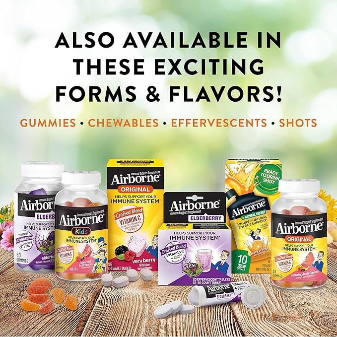 Airborne 750mg Vitamin C Gummies For Adults, Immune Support Supplement with Powerful Antioxidants Vitamins A C & E - 63 Gummies, Blueberry Pomegranate Flavor