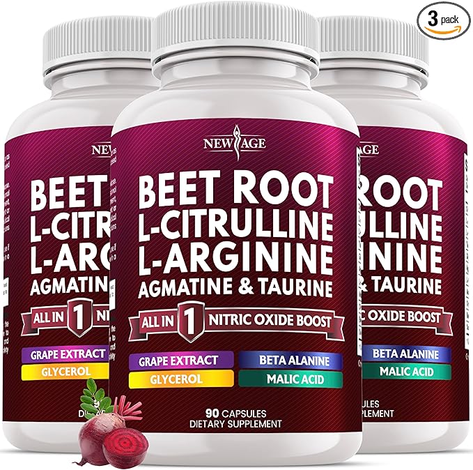 NEW AGE Beet Root Capsules - L Arginine, L Citrulline, Nitric Oxide, Beetroot Powder, Arginine, Citrulline Supplement – 270 Vegan Capsules