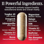 Advanced Natural Testosterone Booster 11-in-1 Drive, Energy, Performance - Tongkat Ali, Fenugreek, KSM-66 Ashwagandha, Boron, DIM - 120 Max Absorption Capsules - Made in USA