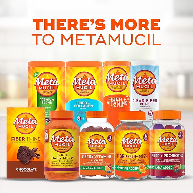 Metamucil Fiber Supplement,Unflavored Clear Mixing Powder,No Grit,No Sugar Added,Plant Based Prebiotic Fiber Supplement Blend for Daily Digestive Health,75 teaspoons,(Pack of 2)