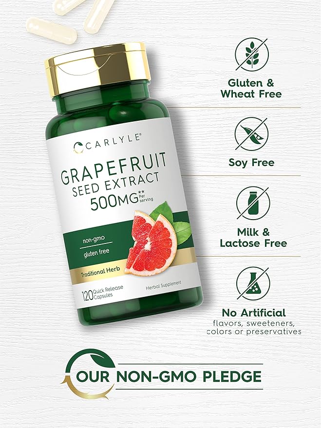 Carlyle Grapefruit Seed Extract | 120 Capsules | Maximum Strength | Non-GMO, Gluten Free