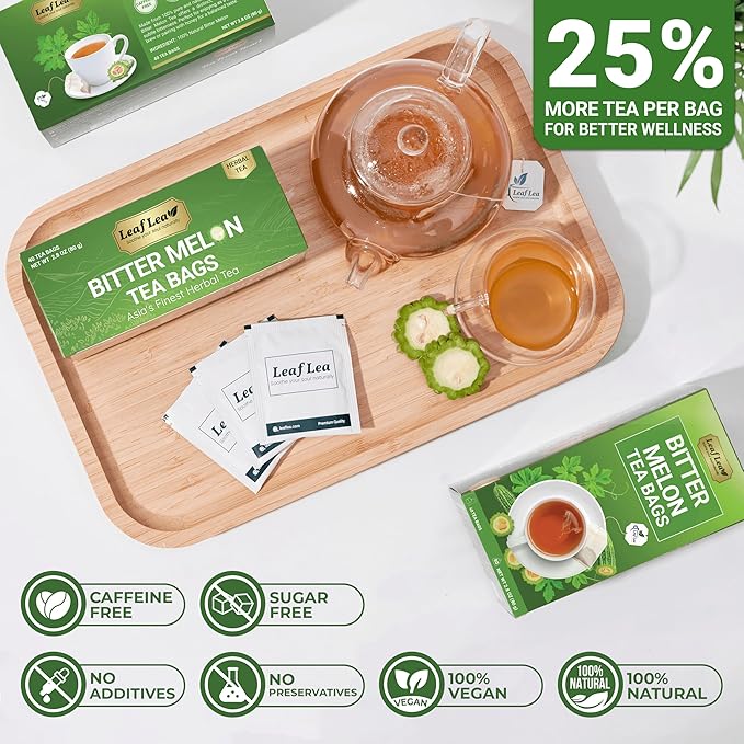 LeafLea Natural Bitter Melon Tea Bags, 40 Cundeamor Herbal Tea Bags – Melon Amargo Gohyah Fruit Tea | Wellness & Digestion Support | Caffeine-Free, Non-GMO, Sugar-Free, Vegan