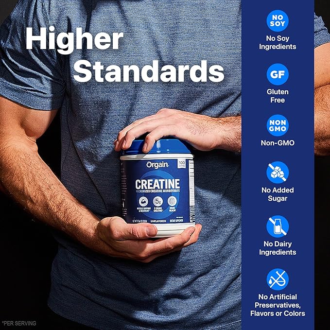 Orgain Creatine Monohydrate Micronized Powder,100 Servings,Unflavored,Supports Muscle Growth,Post Workout Recovery and Brain Health,No Artificial Additives,for Men & Women,Vegan,(Pack of 2)