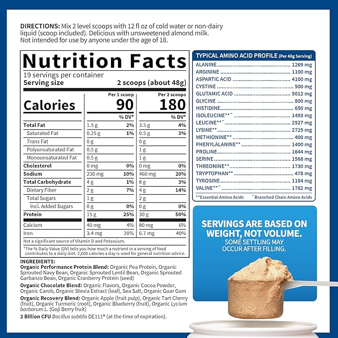 Garden of Life Organic Vegan Protein Powder with Probiotics, BCAAs, NSF Certified, Gluten Free & Sport, Non GMO, Sport Protein Powder, 19 Servings, Chocolate