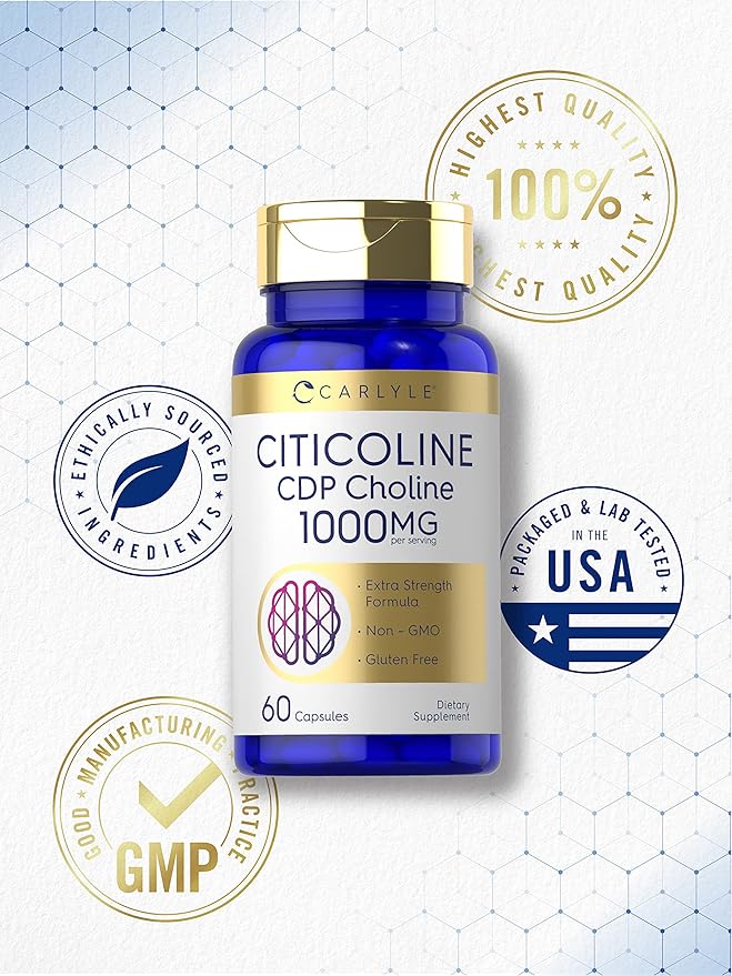 Carlyle Citicoline CDP Choline 1000mg | 60 Capsules | Extra Strength Formula | Non-GMO, Gluten Free Supplement