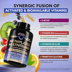 Methylated Multivitamin - B2, B6, 5-MTHF & B12 | Antioxidants C & E | Vitamin D3 & K2 - for Men & Women - 9-in-1 MTHFR Supplement with TMG - Energy, Brain & Mood - Vegan - Made in USA - 120 Capsules