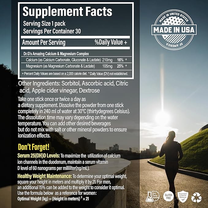 Dr. G's Amazing Ionized Cal Mag 2,860mg (Premium) - Bone Strength and Bone Health Supplement with Ionized Calcium & Magnesium Powder Stick Packs - 30 Sticks x 1 Pack (30 Count)