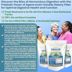 Organic Inulin Powder (48oz/3 lbs) Gentle Agave Prebiotic Soluble Fiber Supplement for Digestive Support, Gut Health, Vegan Baking, Smoothies & Drinks