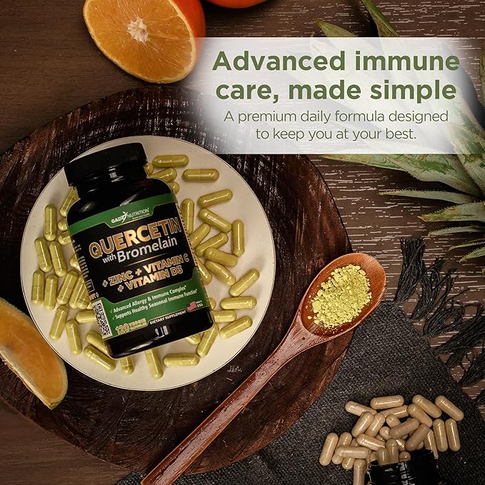 Gade Nutrition Quercetin with Vitamin C and Zinc - Quercetin 500mg - Quercetin with Bromelain - Zinc Quercetin - Quercetin Supplements + Vitamin D3 (Non-GMO, Gluten-Free, Vegan) - 4 Month Supply