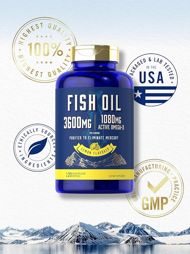 Carlyle Fish Oil 3600mg | 1080mg Omega 3 | 120 Count | Non-GMO and Gluten Free Supplement