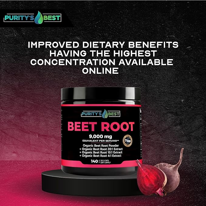 Purity's Best Beet Root Capsules, 140 Veggie Pills, Supports Blood Circulation - Helps Nitric Oxide Production, Beet Root Extract, Pure, Non-GMO